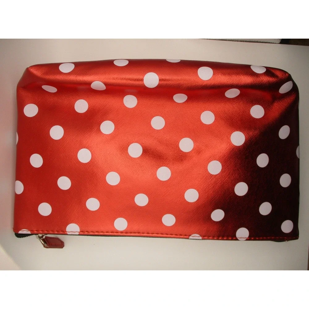 Disney Minnie Mouse Red Metallic Polka Dot Heart Makeup Bag Cosmetic Pouch